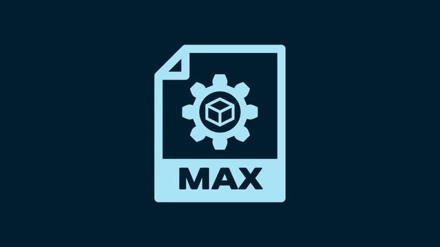 White MAX file document. Download max button icon isolated on blue background. MAX file symbol. 4K Video motion graphic animation