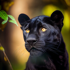Naklejka na ściany i meble Portrait of a black panther. Generative Ai.