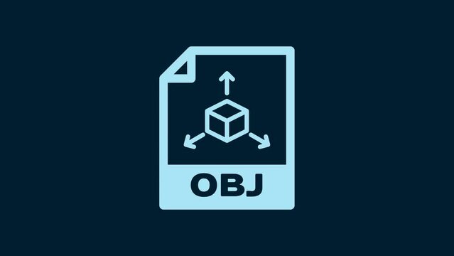 White OBJ file document. Download obj button icon isolated on blue background. OBJ file symbol. 4K Video motion graphic animation
