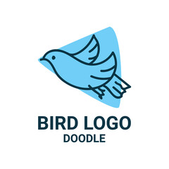 doodle style cute bird flying in triangle blue sky vector logo design
