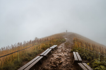 path in the fogged mountain