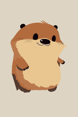 Cute happy beaver drawing. Friendly fiunny wild animal. Vector art of cartoon character. Cheerful friendly pet. Mascot of the forest. Nursery, kid graphic. Adorable zoo creature standing in nature.