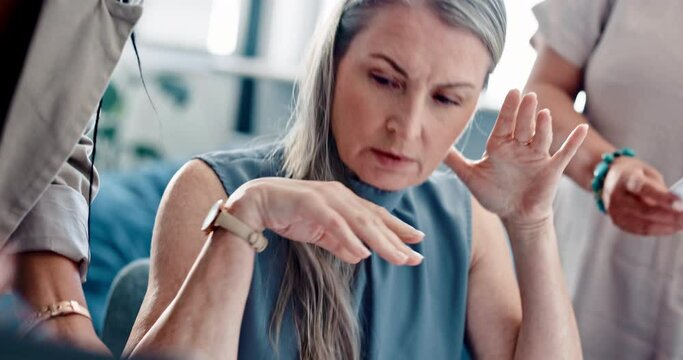 Stress, overworked and headache with business woman multitasking audit, schedule or compliance. Tired, accountability and mental health with employee and documents for burnout, frustrated or deadline