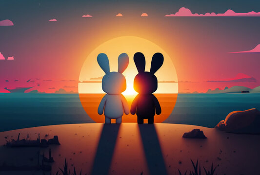 2 rabbids, sunset on the beach