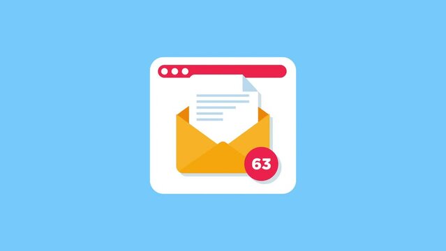 New email notice on web browser motion animation, online service, notification, electronic mail, flat design.