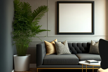 modern living room with sofa, painting mockup