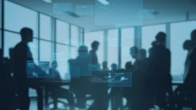 オフィスの人々とデータコード