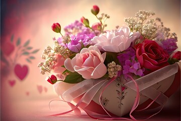 Flower bouquet, valentine gift beautiful colorful bunch flora (Ai generated)