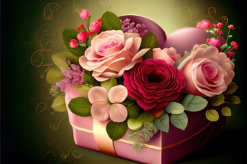 Flower bouquet, valentine gift beautiful colorful bunch flora (Ai generated)
