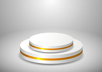 Empty podium or pedestal display scene on white background with cylinder stand, Blank minimal product shelf standing backdrop