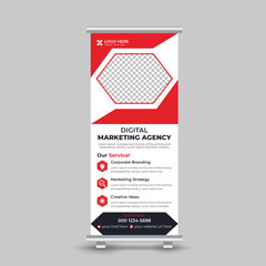 Obraz premium Corporate creative stylish roll up banner design template, vertical, pull up design, modern x-banner template