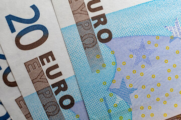 An up-close shot of the microprinting on a Euro banknote, highlighting the advanced tamper-proof technology used to protect against fraud - 561240310