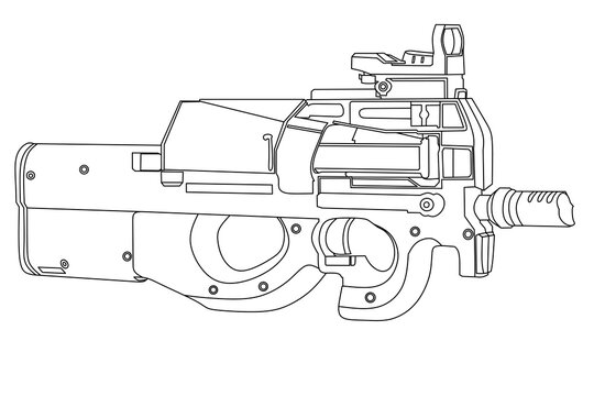 Machine gun line art vector 