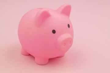 Close up of pink piggy bank on pink background.