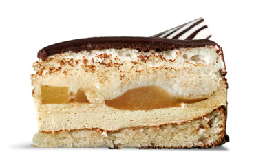 Close-up of sweet cake isolated on white background