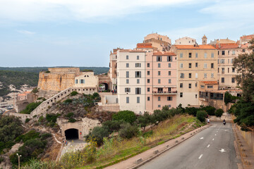 Street view of Bonifacio, Corsica. Old residential houses