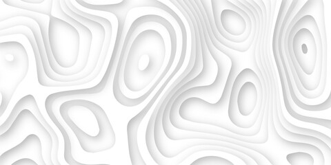Abstract wavy line 3d paper cut white background. Topographic canyon geometric map relief texture with curved layers and shadow. Abstract realistic papercut decoration textured with wavy layers