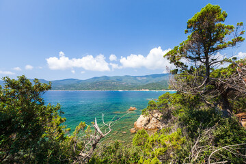 Cupabia beach. Coastal landscape of Corsica island on a sunny day