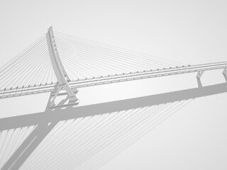 Suspension bridge aerial view, white digital model, 3d render