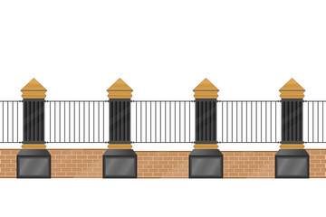 Iron fence back and gold on brick and cement structure