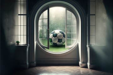 Hall of mini football with large windows. Generative AI