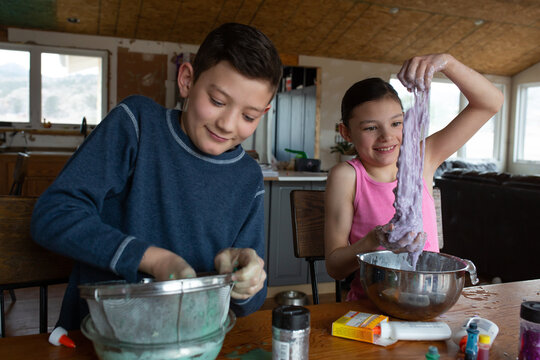 Kids playing with the slime they made