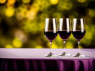 Wineglasses and grapes on a table. 