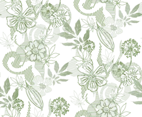 Plexiglas foto achterwand Abstract floral seamless pattern.  In style Toile de Jou. Vector illustration. Suitable for fabric, wrapping paper and the like © Helen Trupak