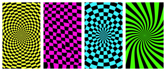 Vector set of acid psychedelic posters. Trendy acid colors.Vector illustration