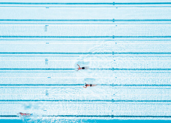 Aerial view of swimmers in olympic swimming pool, Tenerife Top Training, Santa Cruz de Tenerife, Spain