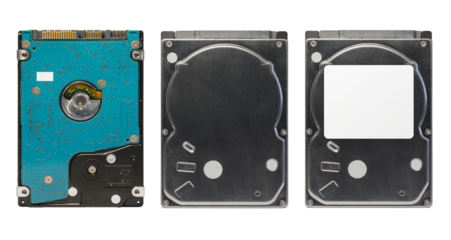 Close Up template Hard disk drive hdd isolated on white. Set of data storage devices