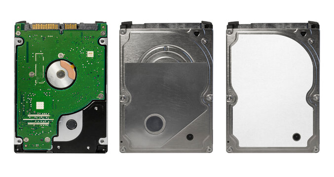 Close Up template Hard disk drive hdd isolated on white. Set of data storage devices