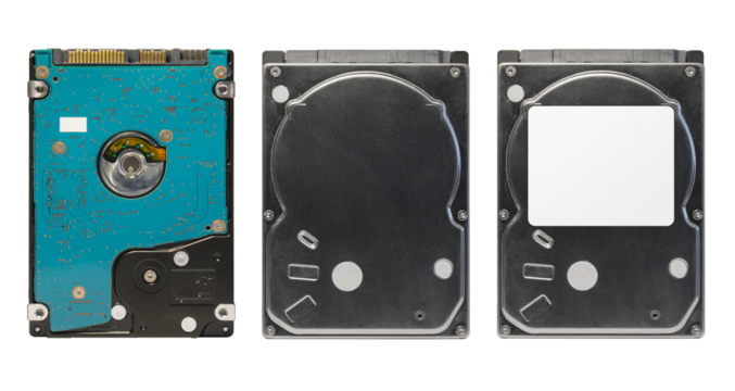 Close Up template Hard disk drive hdd isolated on white. Set of data storage devices