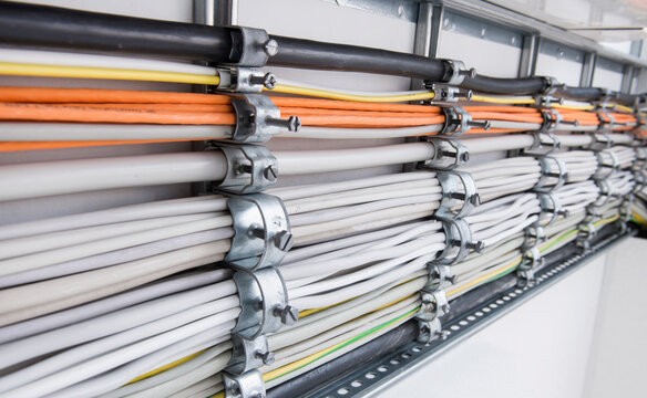 Cable clamps mounted on cables, Munich, Bavaria, Germany