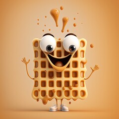 Cute Cartoon Waffle with Syrup (Generative AI)