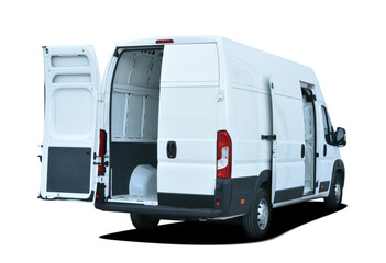 Delivery van with open rear and side doors. - 561248146