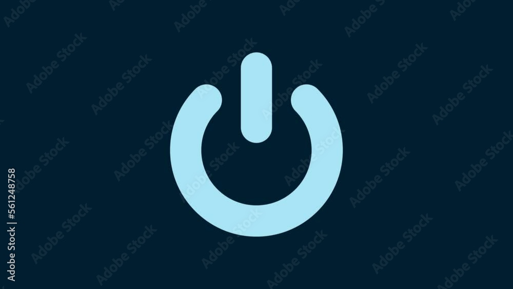 Poster white power button icon isolated on blue background. start sign. 4k video motion graphic animation