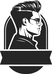 Black and white logo with the image of a stylish man. A bold and dynamic logo that makes a strong impression.