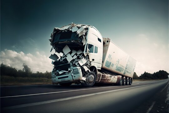 Broken Truck Transporting Goods On Highway Car Accident