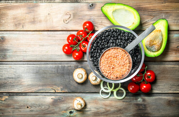 Healthy food. Legumes with organic vegetables .