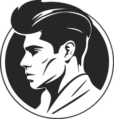 Black and white logo depicting a stylish and brutal man. Elegant style with a sophisticated and sophisticated look.