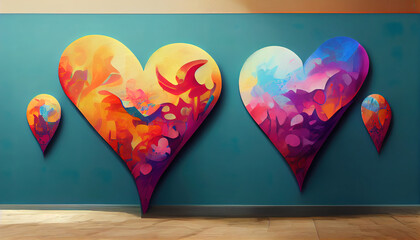 Colorful graffiti wall background with heart shape as love symbol
