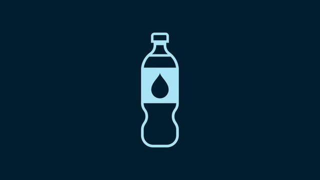 White Bottle of water icon isolated on blue background. Soda aqua drink sign. 4K Video motion graphic animation