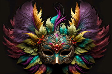 mardi gras mask with colored plumage - obrazy, fototapety, plakaty