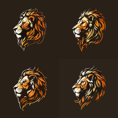 Golden lion head logo set design