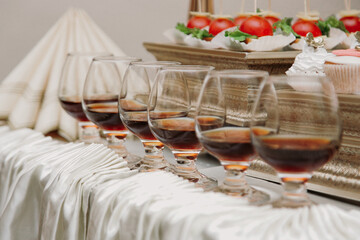 wines in full glasses for wedding