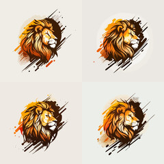 Golden lion head logo set design