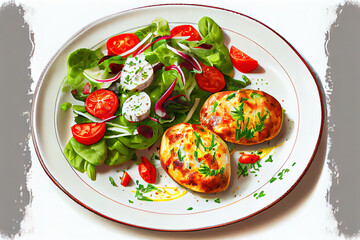 Fresh Young baked potatoes with salad
