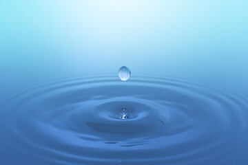 Waves of water are caused by falling droplets. close-up view.