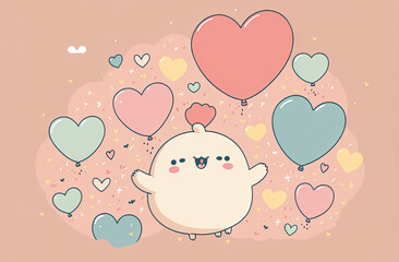 Cute Valentine's or wedding background. Valentine's Day concept in pastel color. Generative ai.